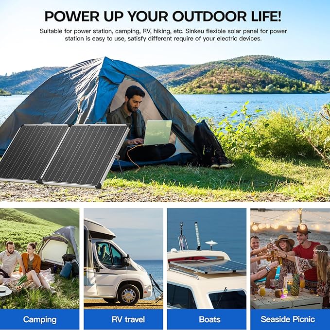 Panana 110W 12V Portable Solar Panel for Power Station, Foldable Off Grid Solar Panel with SAE Connector Kit, Charge Controller, Mount Bracket for Camping Car RV Marine Boat Battery