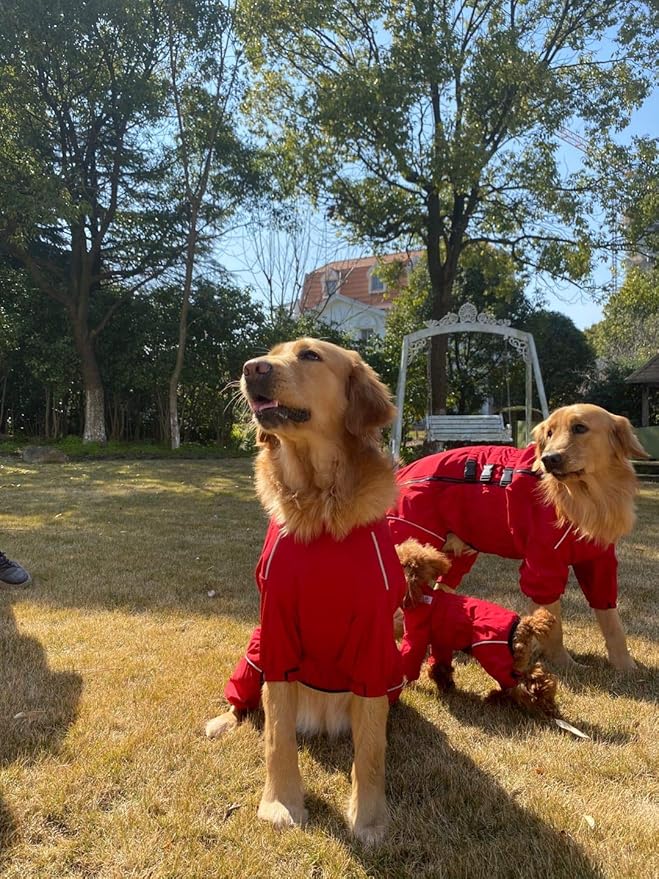 Dogs Waterproof Jacket, Lightweight Waterproof Jacket Reflective Safety Dog Raincoat Windproof Snow-Proof Dog Vest for Small Medium Large Dogs Red XXXL
