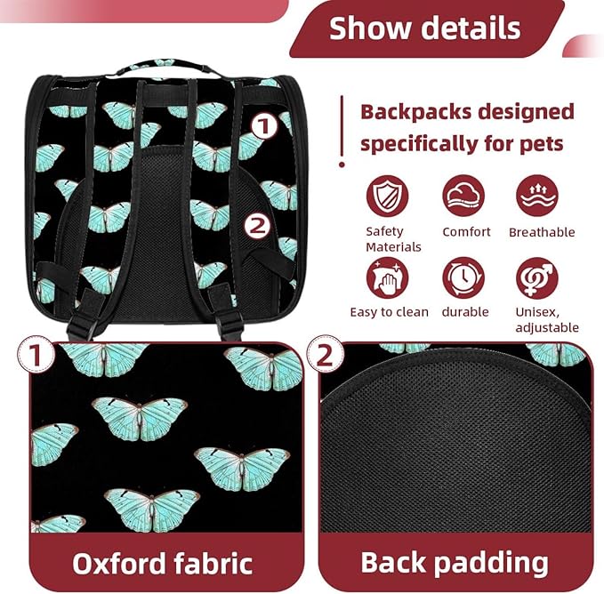 Butterfly on Black Background Cat Carriers Dog Carrier Pet Carrier with Locking Safety Zippers for Cats, Kitties, Puppies and Small Dogs