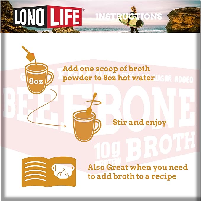 LonoLife Reduced Sodium Chicken Bone Broth Powder Mix | 10g Protein | Collagen-Rich, Keto & Paleo Friendly | Natural Ingredients | 8oz Bulk Container (15 Servings)
