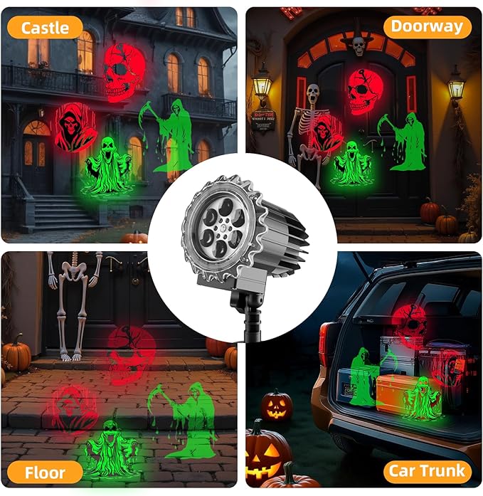 Halloween Projector Light Outdoor Waterproof – Color 3D Ghost Projection Decorations Lights with Wall & Ground Mount, US Plug, HD Spooky Animation for Yard, Window, Party, Garden, 2025 Halloween Decor