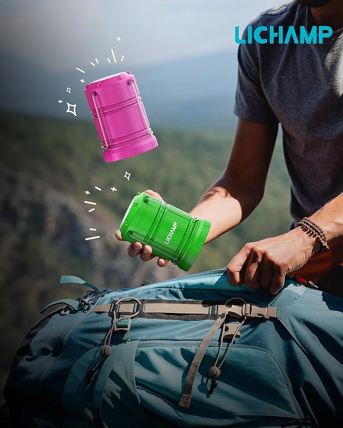 Lichamp 4 Pack LED Camping Lanterns, Battery Powered Camping Lights LED Collapsible Flashlight Portable Emergency Supplies Kit, A4PK