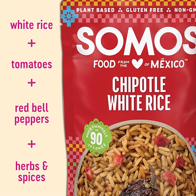 SOMOS Chipotle White Rice - Gluten Free, Vegan, Non-GMO & Microwavable - Authentic Mexican Flavor, Healthy & Convenient Meal - Perfect for Burrito Bowls, Tostadas & More | 8.8 oz (Pack of 6)