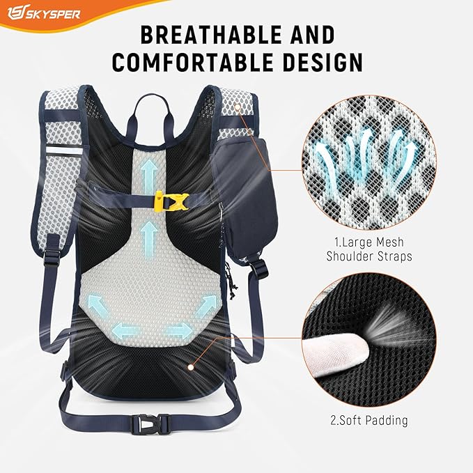 SKYSPER 15L Hiking Backpack Small Travel Daypack Breathable Lightweight Day Hike Bag with Shoulder Pocket Women Men