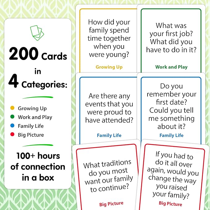 200 Generations Conversation Cards - Deep, Fun & Reflective Questions to Spark Connection - Perfect for Kids, Parents & Grandparents to Share Stories, Bond, and Create Lasting Memories Together