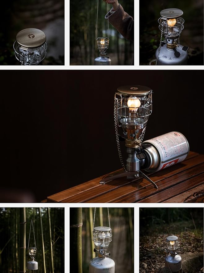 CAMPINGMOON Mini Gas Camping Lantern with Hanging Chain & Hard Case ??80W Equivalent Brightness, Adjustable Dial, Outdoor Portable Butane Lamp for Hiking, Backpacking, Emergency, Tent Lighting T-4