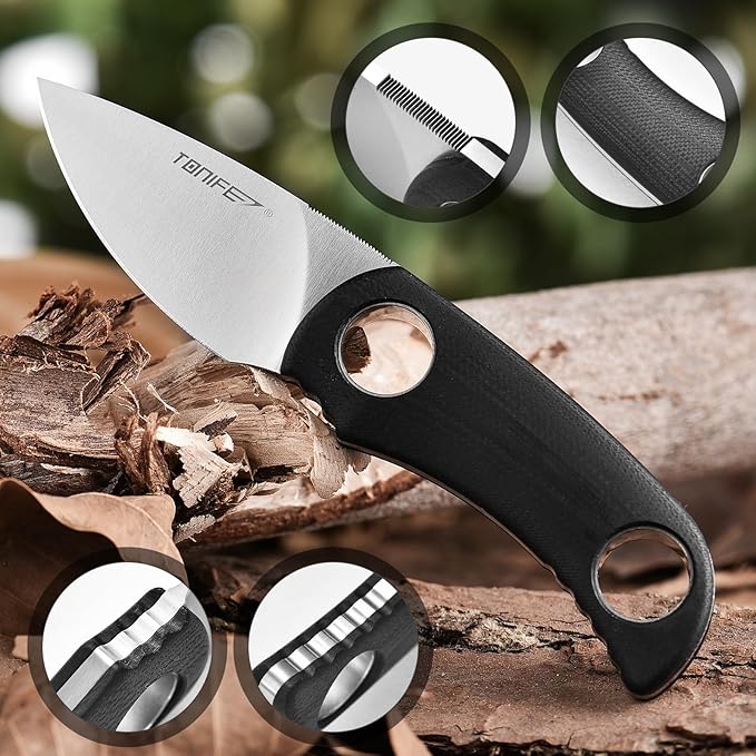 TONIFE Fixed Blade Knife 4.8cm, Mini Neck Knife with Kydex Sheath and Cord, EDC Portable Fixed Knife for Outdoor Survival