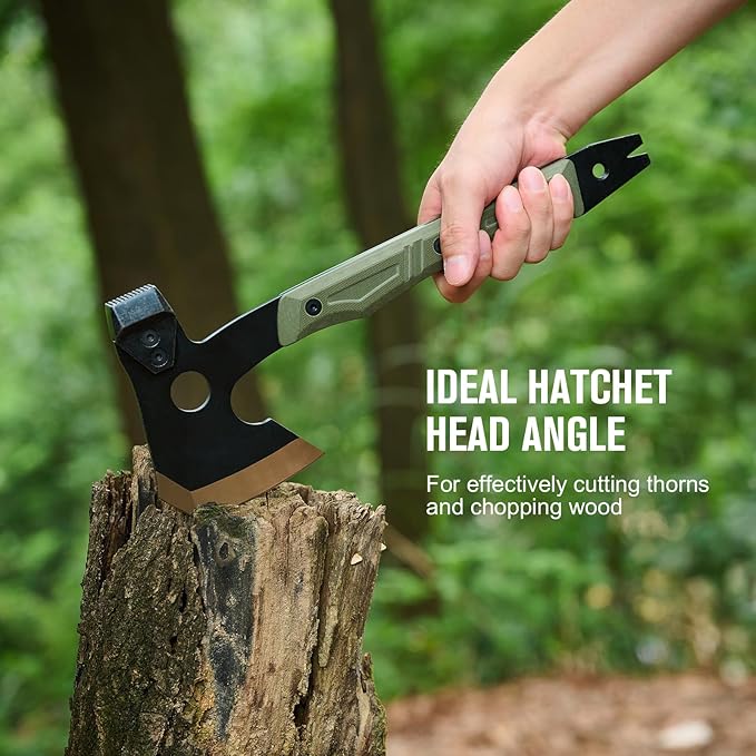 OKNIFE Otacle A1 Survival Hatchet & Camping Axe, 4 in 1 Full Tang Tactical Axe, G10 Non-Slip Grip Tomahawk with Durable Kydex Sheath (OD Green)