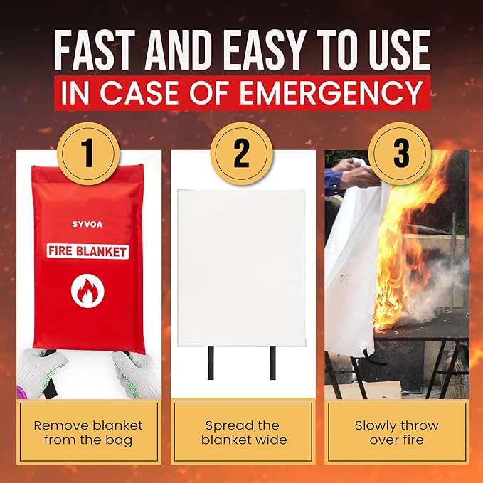 Emergency Fire Blanket for Home and Kitchen - 2-Pack Reusable Emergency Blankets | Fireproof Fibreglass Survival Fire Blankets Emergency for Home | Lightweight Rapid Fire Suppression Blanket - 40"x40"