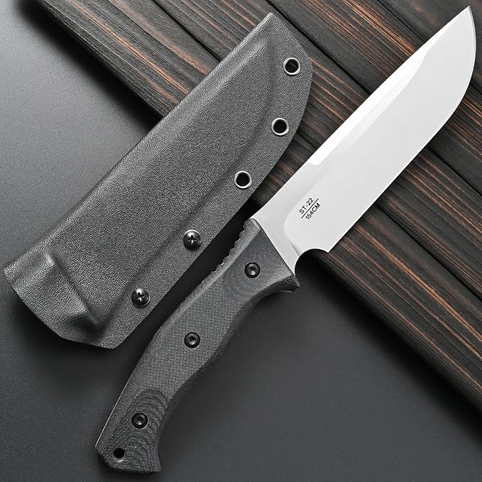 Sitivien ST22 Fixed Blade Knife 154CM Stainless Steel Blade Micarta Handle Full Tang EDC Tool Straight Knife for Working Camping Survival(Silver)