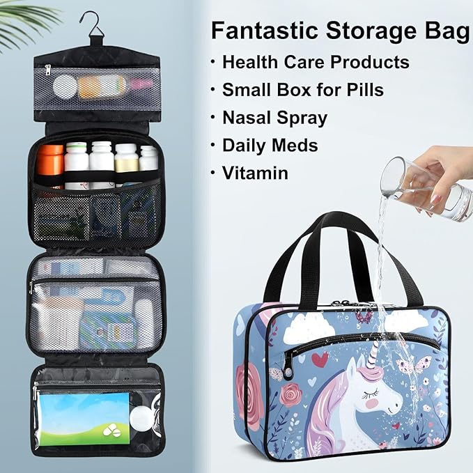 Fustylead Beautiful Unicorn in Rose Garden with Butterflies Travel Medicine Organizer Bag Home Storage First Aid Kit Large Pill Case with Zipper for Pill Bottle, Vitamins, and Medical Supplies