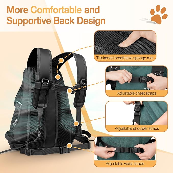 YUDODO Dog Front Carrier Backpack with Sunshade Hood, 2 Head-Out (Front & Side) Breathable Pet Carrier for Small Dogs, Ventilated Lightweight Doggy Backpack for Hiking Outdoor (Upgraded– Jet Black, M)