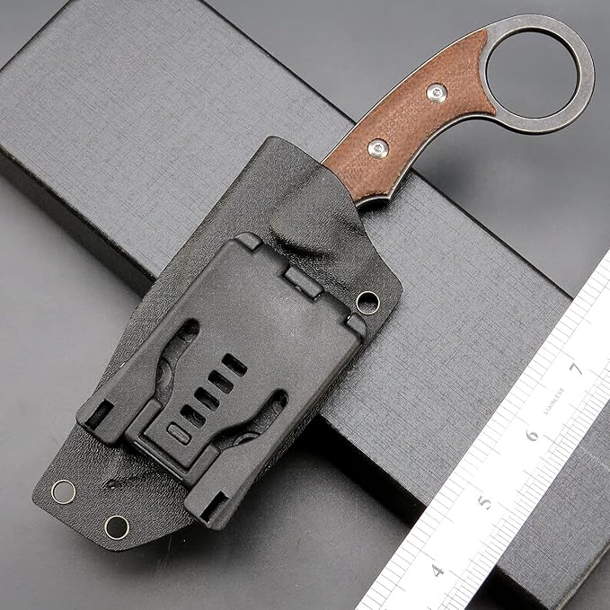 C1116 Fixed Blade Knife,D2 Steel Blade +Micarta Handle Outdoor Survival Camping Claw Knife with Kydex Sheaths(Brown) …