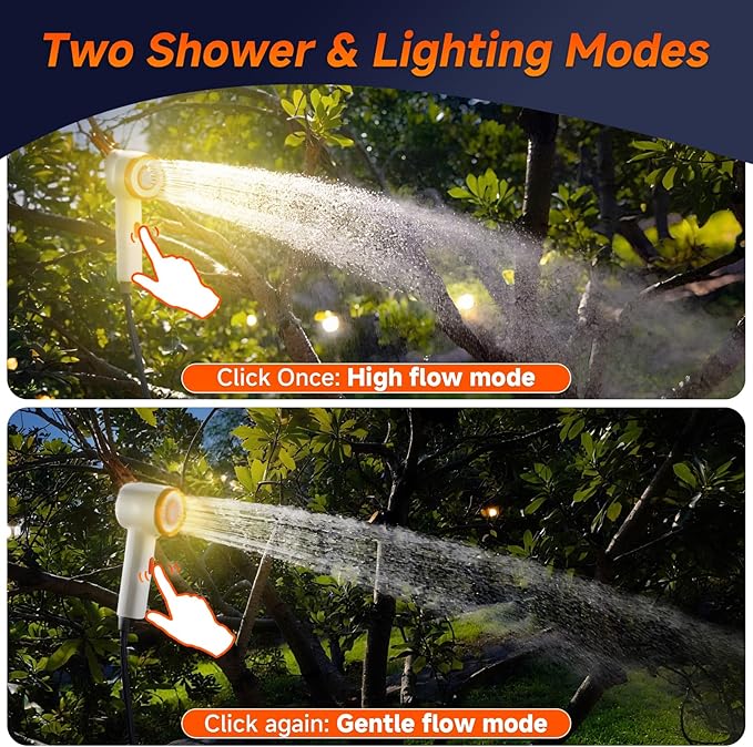 Rocalt Portable Camping Shower, Handheld Electric Shower with LED Light and USB-C, Integrated Design of Water Pump with Filtration, IPX6 Waterproof Outdoor Shower for Hiking, Pet Cleaning, Travel, Car