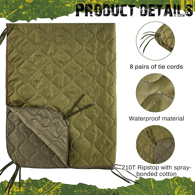 Barydat 80 x 60 Inch Woobie Military Poncho Liner Woobie Blanket Waterproof Thermal Poncho Liner with Bag Camo for Outdoor Camping Hunting Hiking