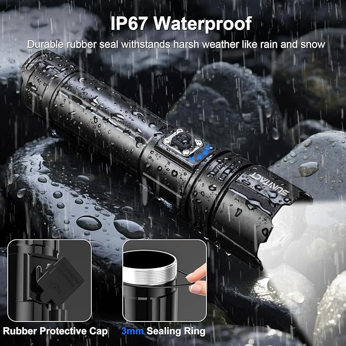 Flashlights High Lumens, Rechargeable Flashlight Led 2000 Lumen XHP70.2, Super Bright Flash Light, High Powered Handheld Flashlights for Emergency Camping Gift, IP67 Waterproof, Adjustable
