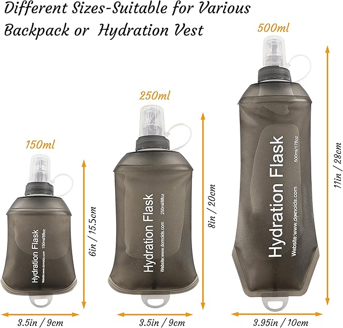 J.CARP 500ml Soft Flask Running Water Bottles, TPU Foldable Running Hydration Flask for Hydration Pack Cycling Hiking Climbing Outdoors Motorbike Dark Grey