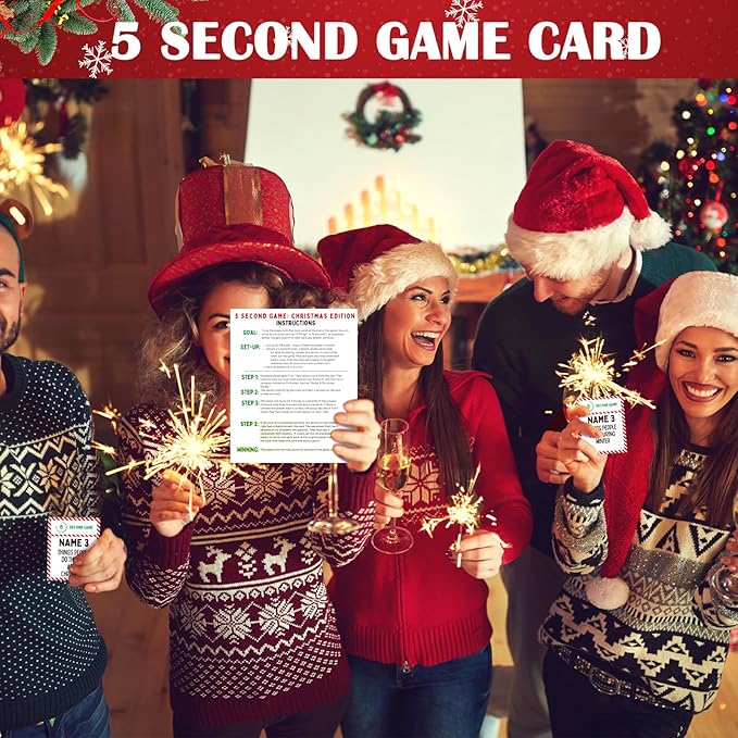 Leitee Christmas 5 Second Game Question Cards and 5 Second Hourglass Family Card Game Simple Questions for Party Travel Night Sleepovers Think Fast and Shout Out Answers (110 Pcs,Classic Style)