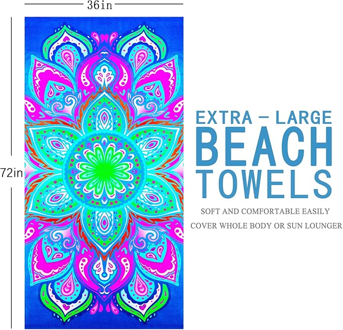 Genovega 2 Packs Oversized Beach Towel Set 36 x 72 in Large Big Pool Camping Swim Clearance Soft Towels Travel Cruise Essentials Accessories Vacation Necessities Adult Gifts Yellow Striped Purple