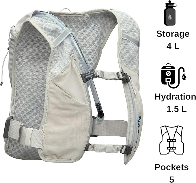 Nathan QuickStart 1.5L Hydration Pack Vest with Bladder or flasks, Storage Pockets, Breathable Moisture-Wicking Fabric, Adjustable Straps for Running, Hiking, Walking, Marathons, Obstacle Races