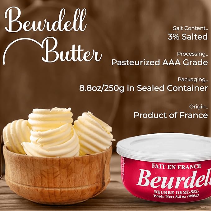 Beurdell French Salted Real Canned Butter 100% Natural Pasteurized Butter A real butter from France | Great For Hurricane Preparedness Emergency Survival Kit Great For Cooking, Baking Pack of 12