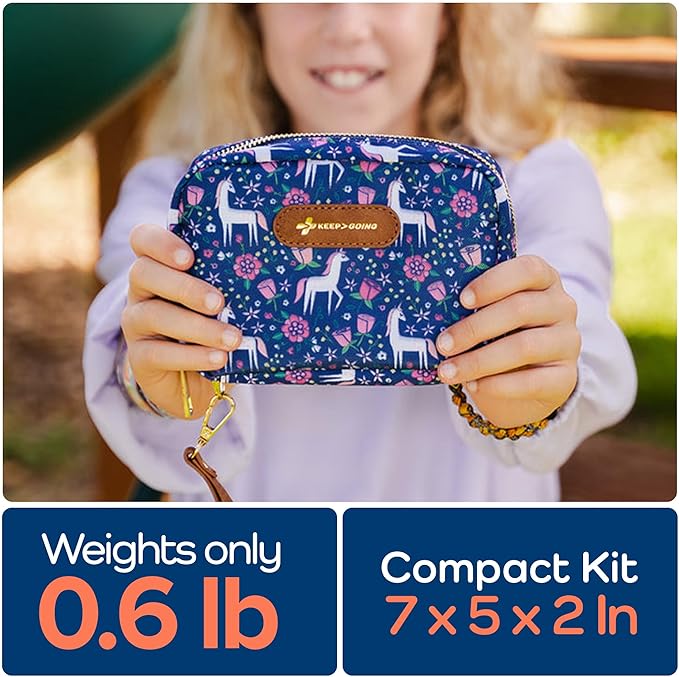 KeepGoing Travel First Aid Kit for Kids ??130 Pc. for Car, Home, Purse, Diaper Bag & Backpack with Latex-Free Bandages - Mini First Aid Kit Travel Size TSA-Approved