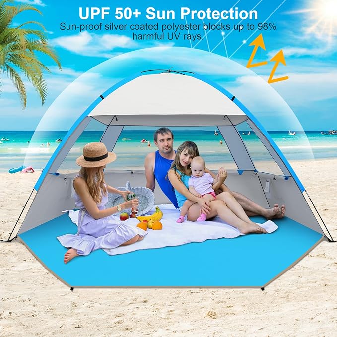 Gorich Beach Tent Sun Shelter for 3/4-5/6-7/8-10 Person with UPF 50ï¼?UV Protection, Lightweight & Easy Setup Beach Shade Canopy, Portable Beach Shade Tent Beach Cabana