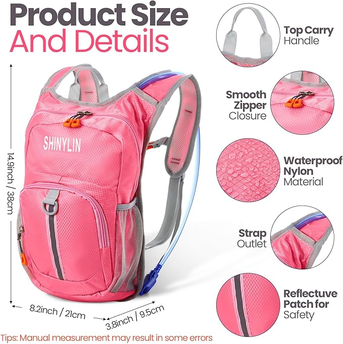 2 Pcs Kids Hydration Backpack with 1.5l Water Bladder Lightweight Kids Hiking Backpack Water Rucksack for Boys Girls Climbing Running