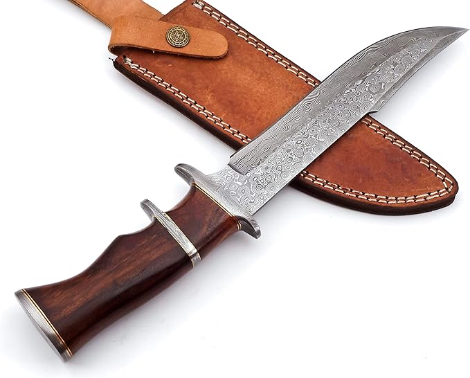 Nooraki 13" - Handmade Damascus Steel Fixed Blade Hunting Knife with Leather Sheath, Multipurpose Knife with Rosewood Handle for Everyday Carry, Outdoor Camping & Hunting Gift (RoseWood-2)