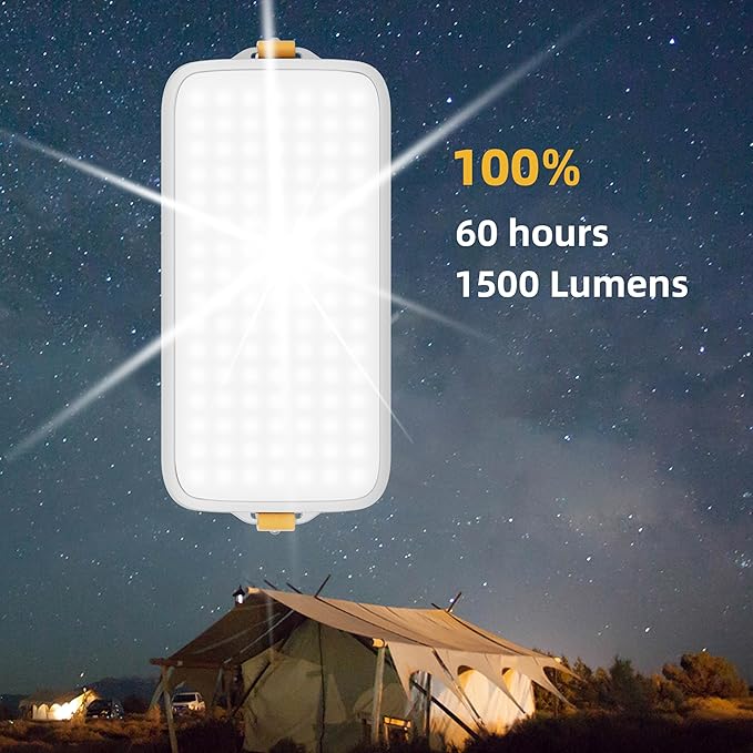 Portable 1500LM LED Camping Lantern,10000mAh Rechargeable Battery, 3 Light Modes,Brackets,Magnetic Suction Design,Flashlight,IPX4 Waterproof Tent Light for Camping,Hiking,Power Outages,Emergency