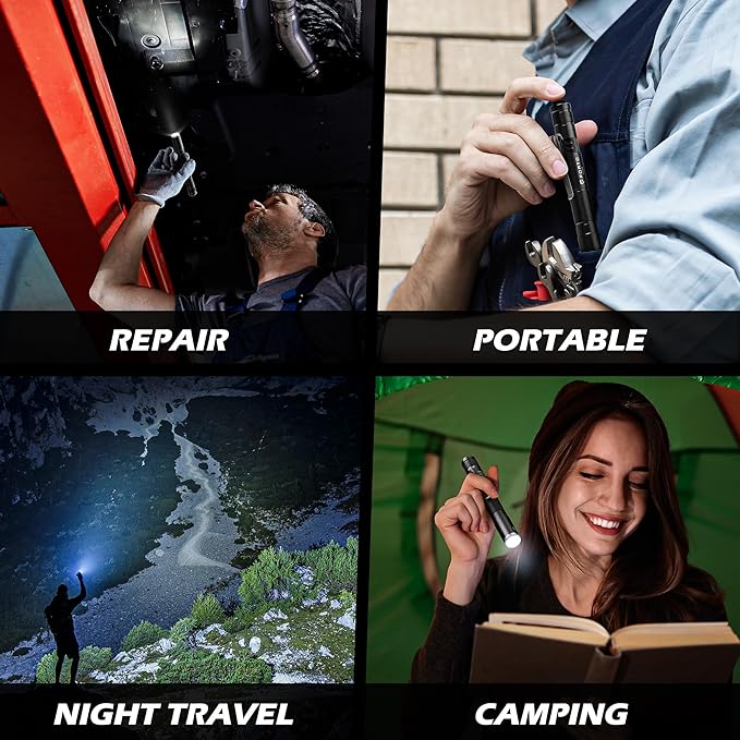 FORTO LED Pen Light, 200 Lumens Pocket Flashlight, IP67 Waterproof, 2 Modes, 2 Pack with AAA Batteries, Lightweight & Durable for Inspection, Medical Use, Emergency(Black)