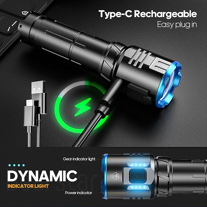 Rechargeable Flashlights Mini Tactical High Lumen, Super Bright LED Small Flashlight with Magnetic Base, High Powered Strong Flash Light, Pocket Outdoor Home Emergency Security Camping