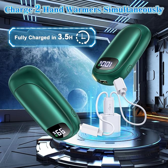 Hand Warmers Rechargeable 2 Pack, Electric Dual-Sided Heating with LED Display & Flashlight, Max 127?? 13Hrs Long Lasting Pocket Heater for Raynauds, Golf, Hunting Essentials, Gifts for Men Women