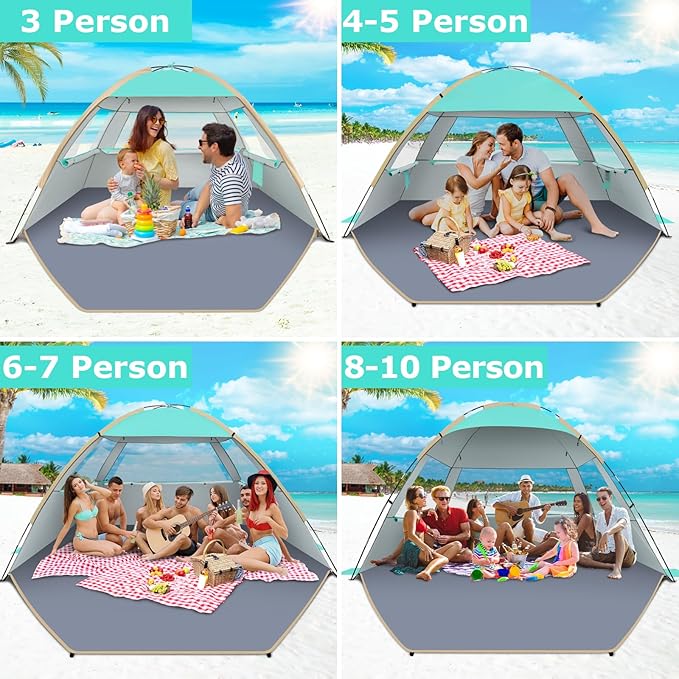 Gorich Beach Tent Sun Shelter for 3/4-5/6-7/8-10 Person with UPF 50ï¼?UV Protection, Lightweight & Easy Setup Beach Shade Canopy, Portable Beach Shade Tent Beach Cabana