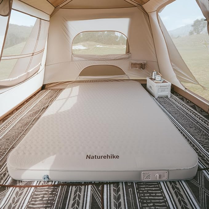 Naturehike 4.7’’ Thick Self Inflating Sleeping Pad with Built in Electric Pump, Double Foam Camping Mattress 2 Person, ISPO Award Winning Processes Foam, Camping Sleeping Pad for Tent, Car, Truck