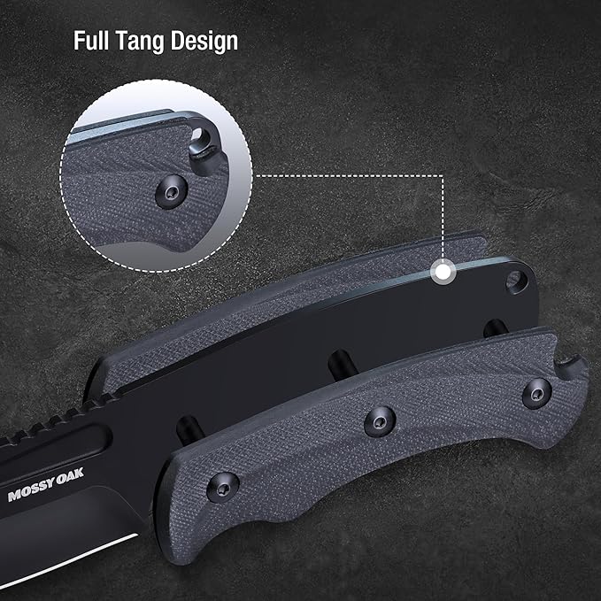 MOSSY OAK Hunting Knife with Sheath, 8.5-inch Full-tang Fixed Blade Knife, Outdoor Knives for Survival, Camping, Hiking (G10 Handle-Dark Grey)