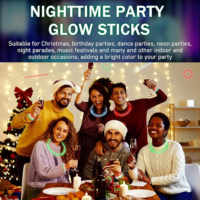 Hanaive 300 Pcs Glow Sticks Bulk 8 Inch Glow in The Dark Party Favors Neon Bracelets and Necklaces Light up Sticks with Connectors for Holiday Birthday Party Supplies(Red, Green, White)