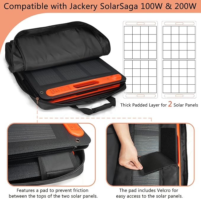 Solar Panel Storage Bag Compatible with 2 Jackery 200W, Padded Portable Solar Panel Travel Bag Compatible with Jackery SolarSaga 100W 100X 200W