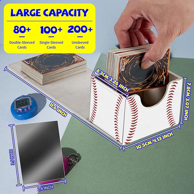 Card Deck Box Plus 100 Counts Black Card Sleeves, American Football for Collectible MTG TCG CCG Card Storage Box Horizontal Holds 100+ Single Sleeved Cards, Magic Game Cards Organizer