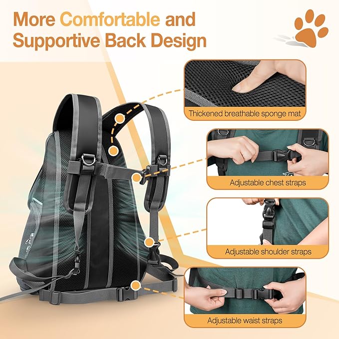YUDODO Dog Front Carrier Backpack with Sunshade Hood, 2 Head-Out (Front & Side) Breathable Pet Carrier for Small Dogs, Ventilated Lightweight Doggy Backpack for Hiking Outdoor (Upgraded – Black, M)