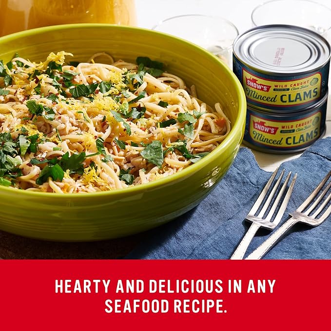 Snow's Wild Caught Minced Clams Canned, 6.5 Oz Can - 5g Protein Per Serving - Gluten Free, Keto Friendly, 99% Fat Free - Great For Pasta & Seafood Recipes (Pack of 6)