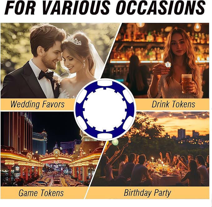Custom Poker Chips 50 Pcs, Personalized Full Color Chips with Your Logo, Text, or Design, 11.5g Casino Chips for Gifts, Business Cards and Events