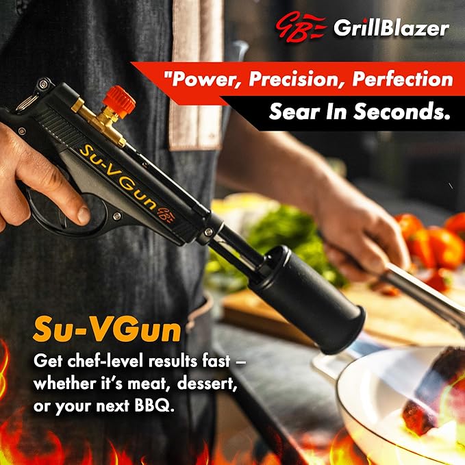 Grillblazer Su-VGun Propane Torch with Stand – High Power 240,000+ BTU Flame Thrower Gun for Instant, Steak Searing, Charcoal Ignition, Backyard BBQ, Campfire, Outdoor Cooking – Handheld Blowtorch