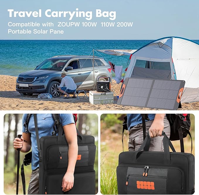 Padded Solar Panel Carrying Case Compatible with Jackery SolarSaga 100W 100X 200W,Travel Solar Panel Storage Bag for 2 Battery Panels Fits for ZOUPW 100W 110w 200w with Multi-Pockets & Shoulder Strap