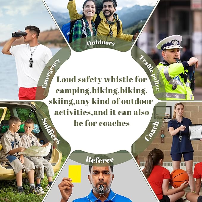 12 Pack Emergency Survival Function Whistle 7-in-1 Compass Hiking Survival Safety Whistle with Lanyard Outdoor Multifunctional Tool Ideal for Hiking Camping Rescue Signaling