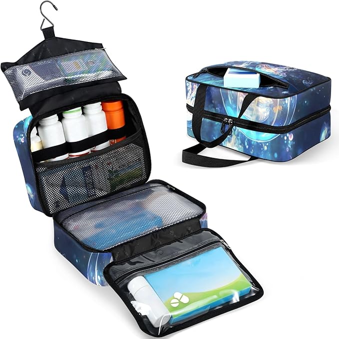 Fustylead Fantastic Jellyfish in The Sea Travel Pill Bottle Organizer Large Home Storage Medication Bag with Zipper for Vitamins, First Aid, Fish Oil, Medical Supplies