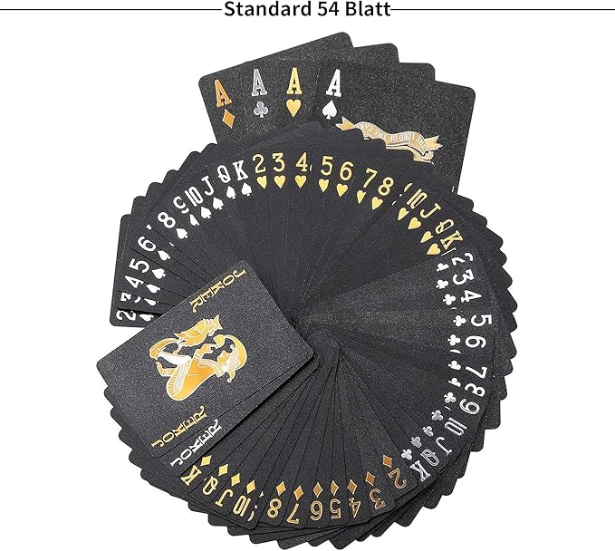 10 Packs Playing Card - 5 Black 5 Gold HD Waterproof Plastic 54 Cards Standard Index Poker of Cards for Family Party