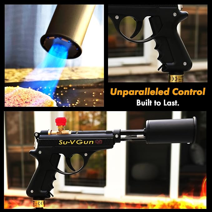 Grillblazer Su-VGun Propane Torch with Stand – High Power 240,000+ BTU Flame Thrower Gun for Instant, Steak Searing, Charcoal Ignition, Backyard BBQ, Campfire, Outdoor Cooking – Handheld Blowtorch