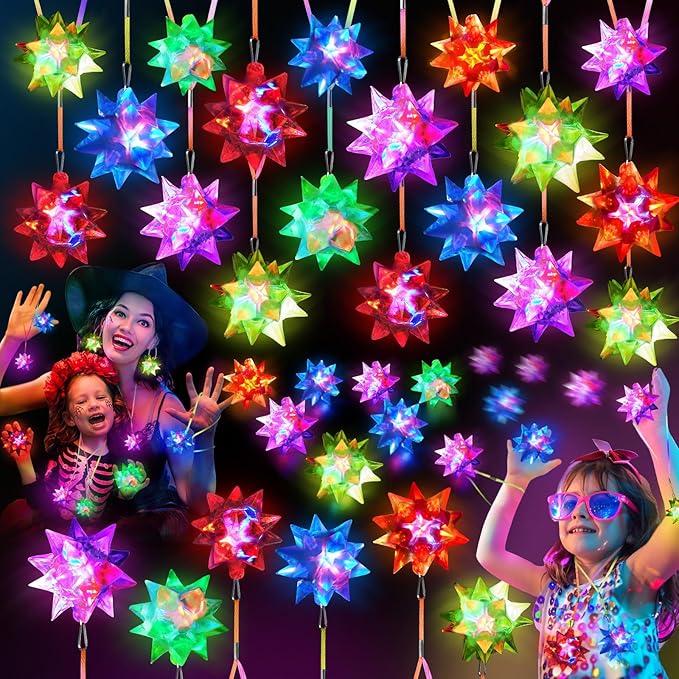 48PCS Flashing Crystal Star Necklaces, Glow Necklaces Bulk Light up Party Favors, LED Glow in The Dark Party Favors for Kids Adults Birthday Glow Party Rave Halloween Goodie Bags Filler