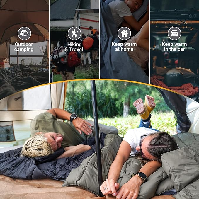 KingCamp Ultralight Camping Blanket, Packable Down Alternative Puffy Wearable Blankets Weatherproof Warm Package Quilt with Snap Buttons for Outdoor Hiking Travel Picnic Stadium (69" x 53", CHARCOAL)